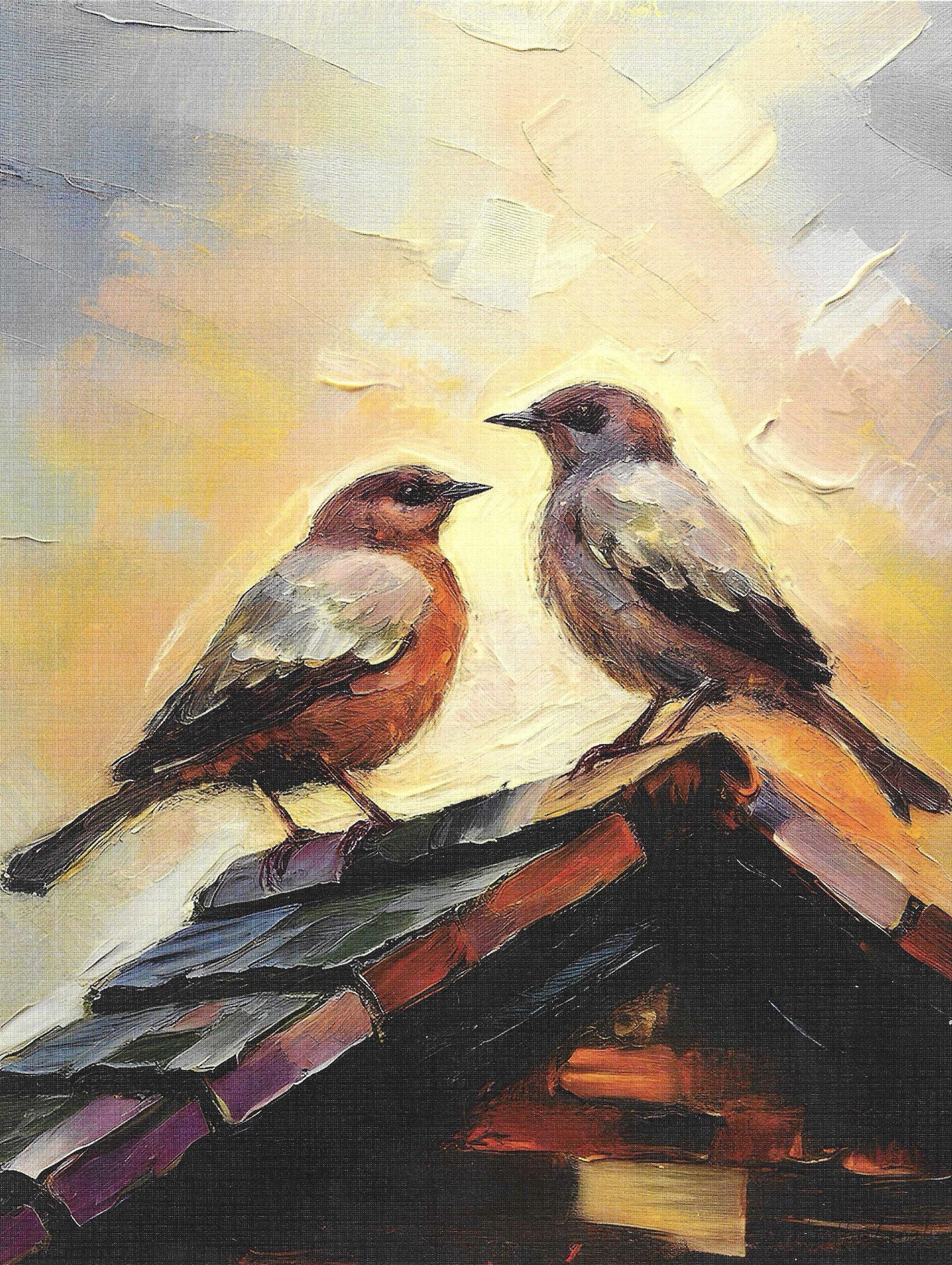 Morning Rooftop — two birds at sunrise
